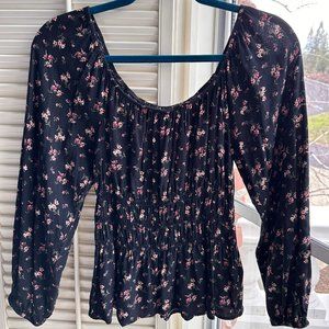 American Eagle Outfitters smocked top with bell sleeves size S